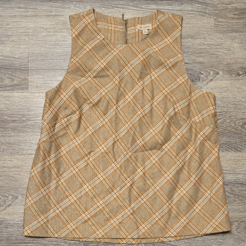 Cremieux Tan Plaid Sleeveless Shell Top Sz XS
